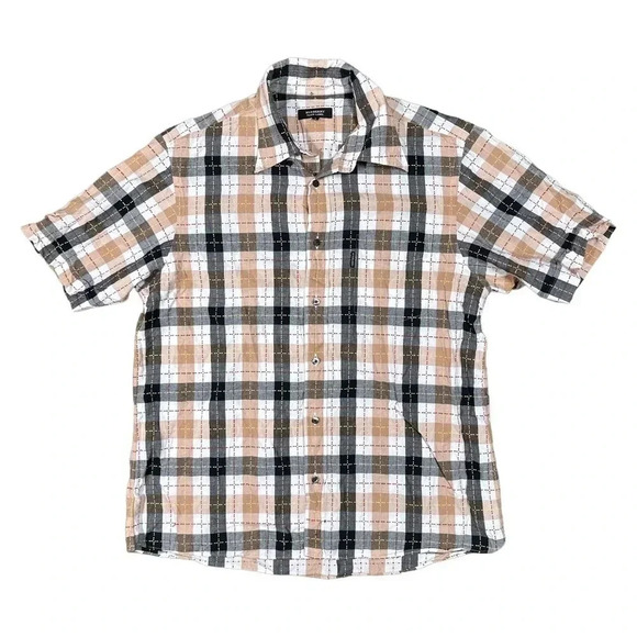 Vintage Burberry Black Label Japan Made Stitched  Check S/S Button Shirt Mens 3 - Picture 1 of 9
